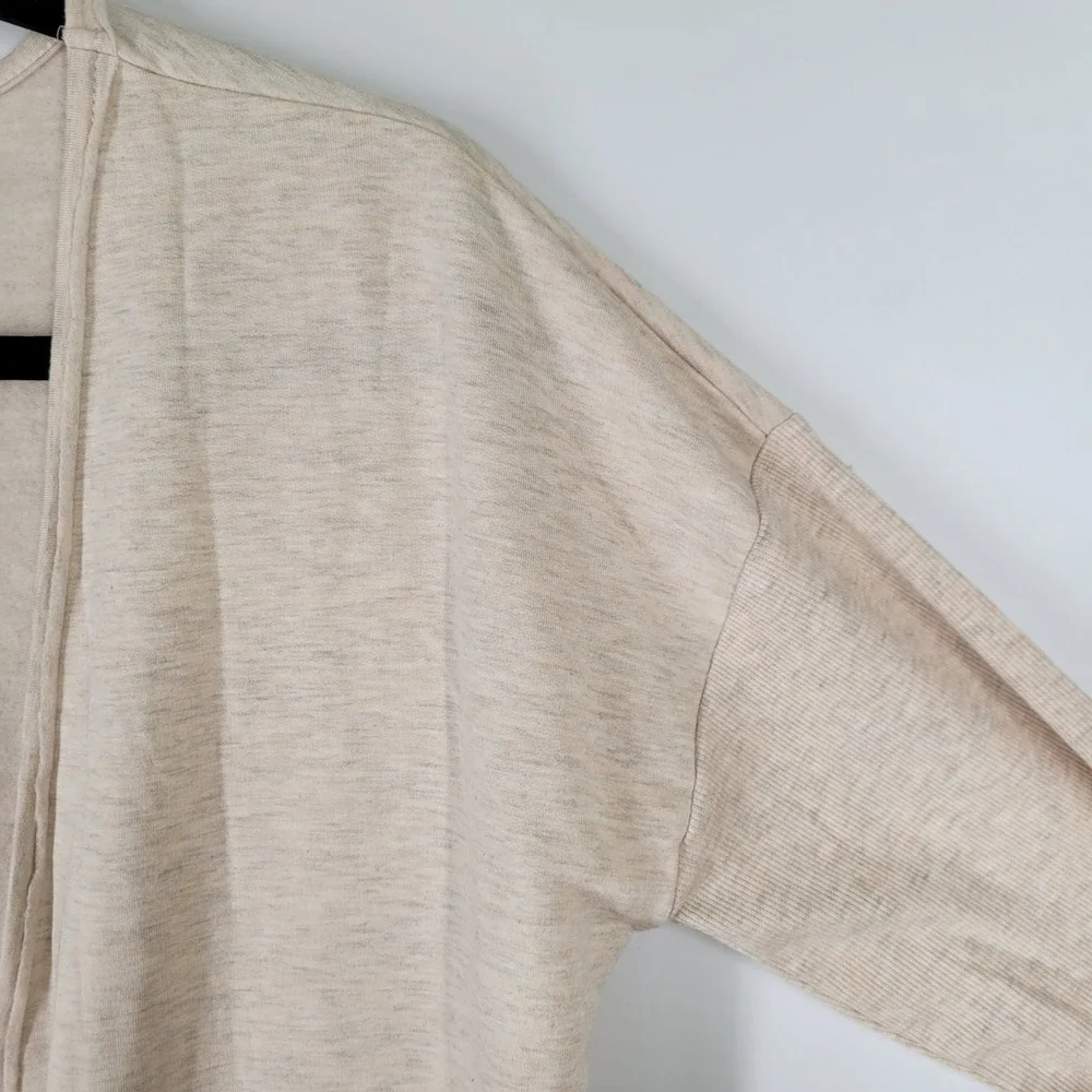 Bobeau Womens Open Front Cardigan Beige Heathered Knit Long Sleeve Small Modal